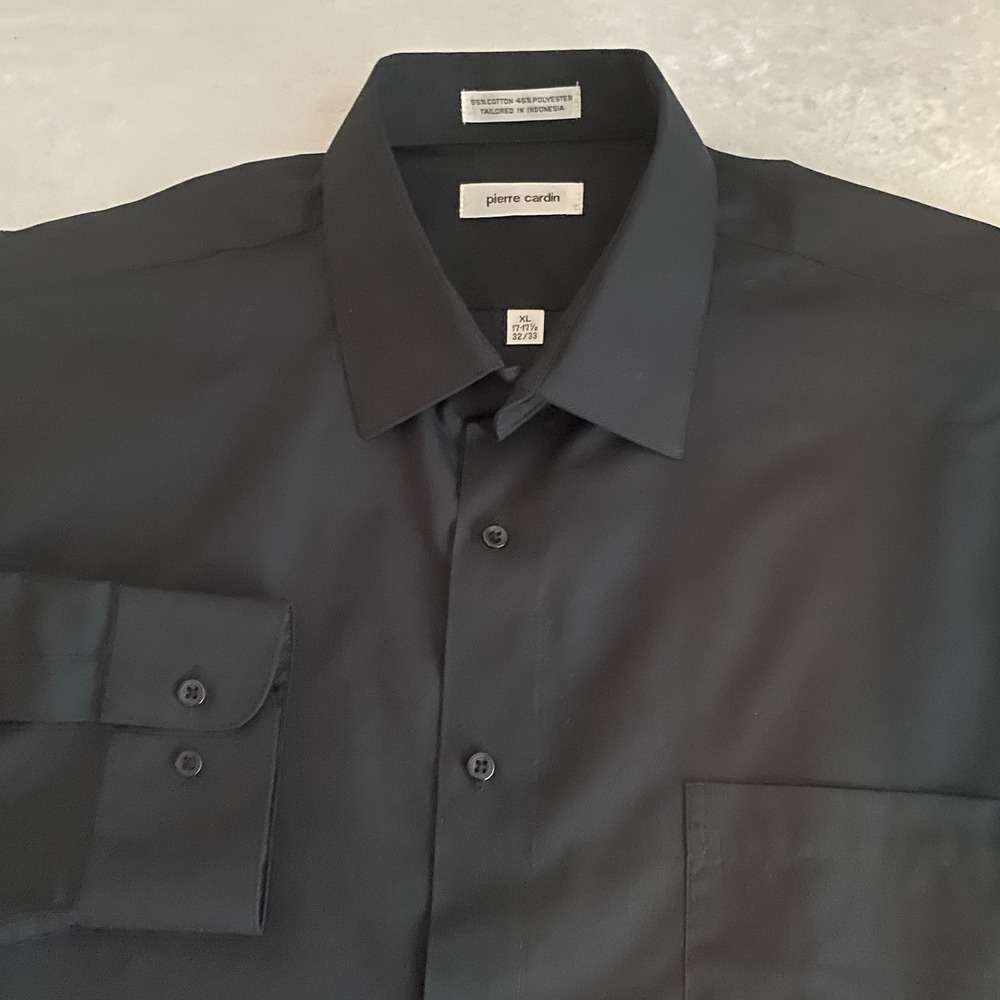 Pierre Cardin Dress Shirt Mens 17.5-32/33 Black Regular Fit NWT!